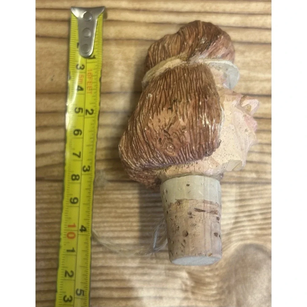 Hand Carved Wooden Wine Bottle Stopper‎ Whimsical Folk Art Character Head Cork